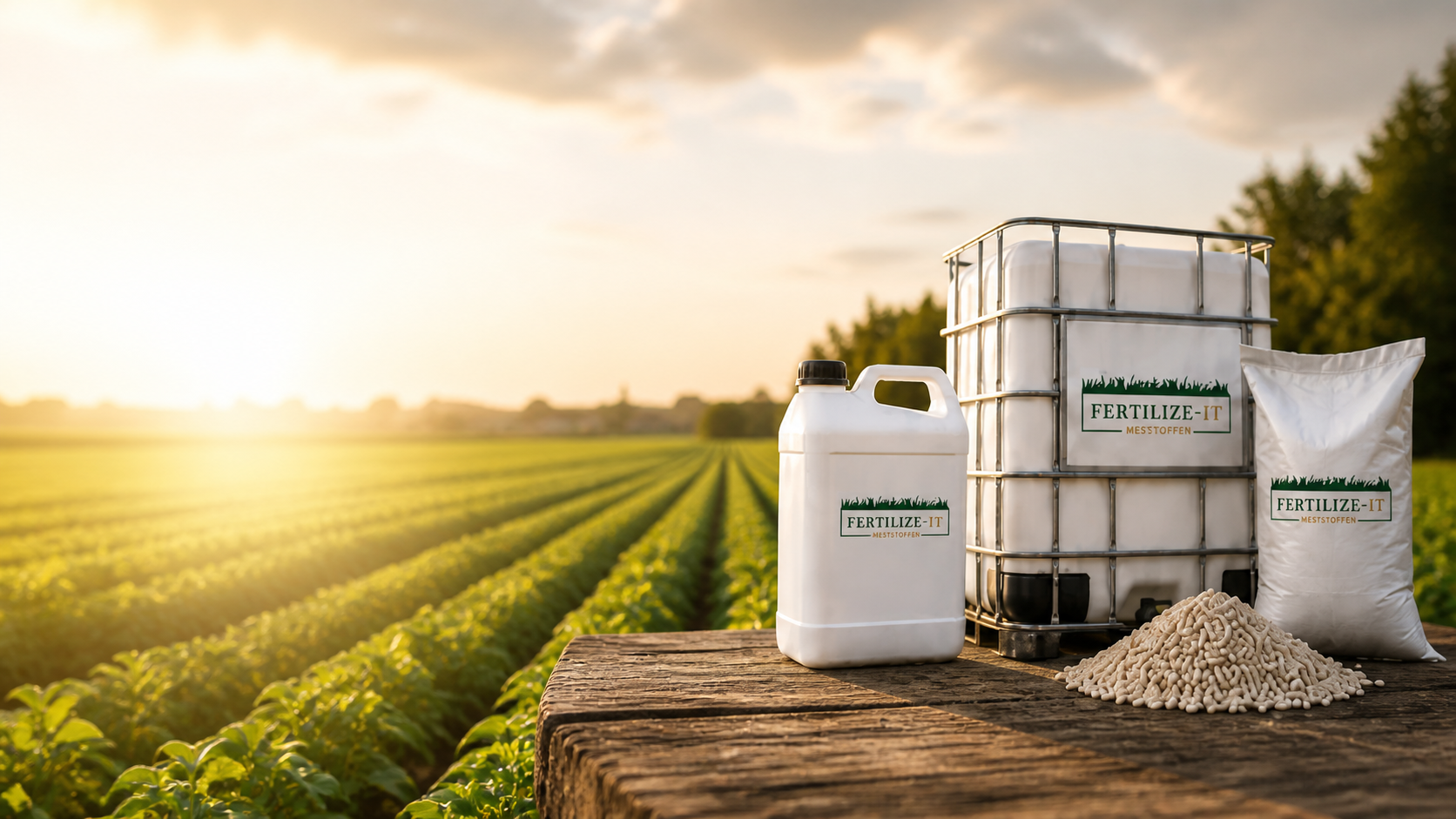 Fertilize-IT producten in het veld bij zonsondergang